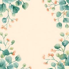 Fototapeta premium Buckwheat Leaf watercolor banner, Rustic romantic style, Floral design frame, Can be used for cards, wedding invitations