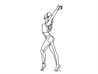 Continuous one line drawing of dancing woman. Vector illustration
