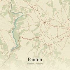 Fototapeta premium Retro Spanish map of Pant�n, Galicia. Vintage street map.