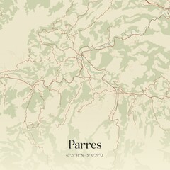 Retro Spanish map of Parres, Principado de Asturias. Vintage street map.