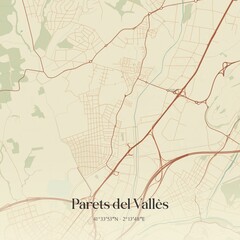 Retro Spanish map of Parets del Vall�s, Catalu�a. Vintage street map.