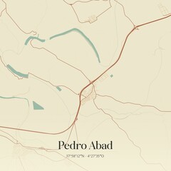 Retro Spanish map of Pedro Abad, Andaluc�a. Vintage street map.