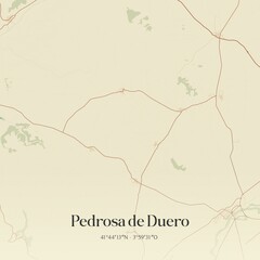 Retro Spanish map of Pedrosa de Duero, Castilla y Le�n. Vintage street map.