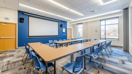 Modern Classroom Conference Room Design with Projector