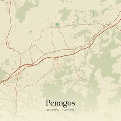 Retro Spanish map of Penagos, Cantabria. Vintage street map.