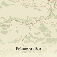 Naklejka premium Retro Spanish map of Pe�amellera Baja, Principado de Asturias. Vintage street map.
