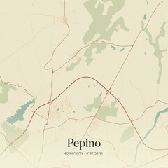 Retro Spanish map of Pepino, Castilla-La Mancha. Vintage street map.
