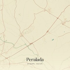 Retro Spanish map of Peralada, Catalu�a. Vintage street map.