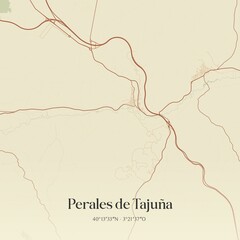 Retro Spanish map of Perales de Taju�a, Comunidad de Madrid. Vintage street map.