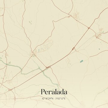 Retro Spanish map of Peralada, Catalu�a. Vintage street map.