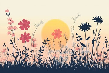 Sunset Meadow Flowers - Silhouettes and Colors