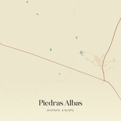 Retro Spanish map of Piedras Albas, Extremadura. Vintage street map.