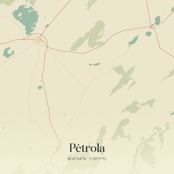 Retro Spanish map of P�trola, Castilla-La Mancha. Vintage street map.