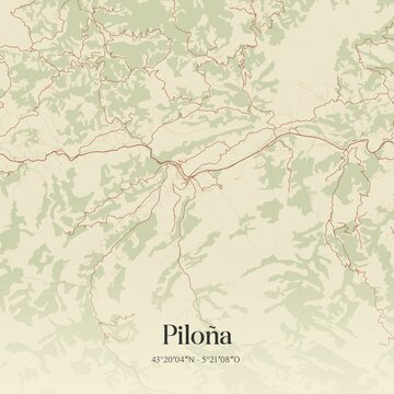 Retro Spanish map of Pilo�a, Principado de Asturias. Vintage street map.