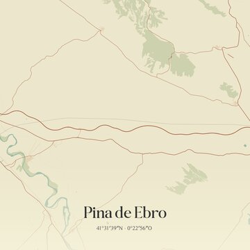 Retro Spanish map of Pina de Ebro, Arag�n. Vintage street map.