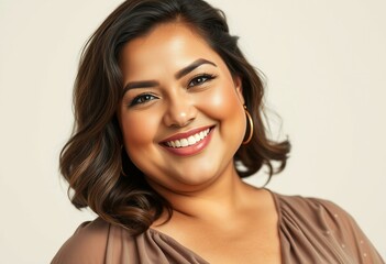 Naklejka premium Portrait of a chubby woman with a warm smile