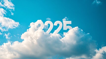 A clear blue sky with fluffy white clouds and the numbers '2225' prominently displayed, symbolizing hope and the future.