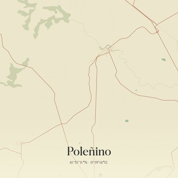 Retro Spanish map of Pole�ino, Arag�n. Vintage street map.