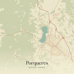 Retro Spanish map of Porqueres, Catalu�a. Vintage street map.