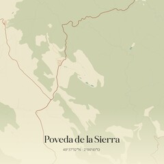 Retro Spanish map of Poveda de la Sierra, Castilla-La Mancha. Vintage street map.