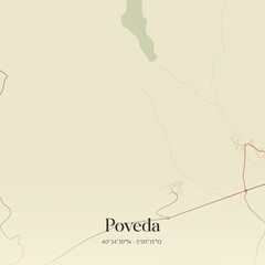 Retro Spanish map of Poveda, Castilla y Le�n. Vintage street map.