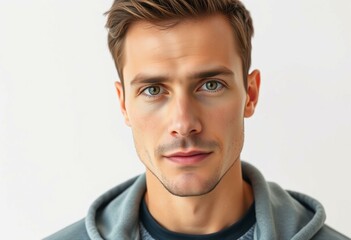 Fototapeta premium Male portrait with neutral expression on neutral background