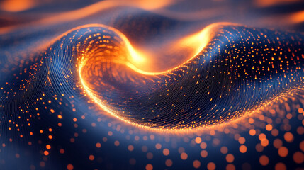 Abstract digital wireframe loop on a dark blue background illustrating a tech concept with a creative design minimalistic bright light tone modern blurred empty caption space on the side
