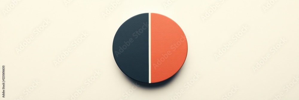 Aufkleber Colorful round object divided into two equal halves in contrasting colors on a light background. Generative AI