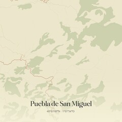 Retro Spanish map of Puebla de San Miguel, Comunidad Valenciana. Vintage street map.