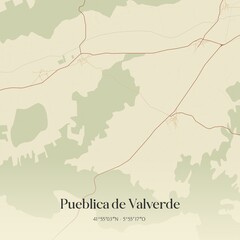 Fototapeta premium Retro Spanish map of Pueblica de Valverde, Castilla y Le�n. Vintage street map.