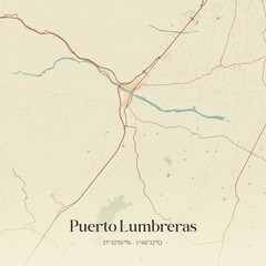 Retro Spanish map of Puerto Lumbreras, Regi�n de Murcia. Vintage street map.