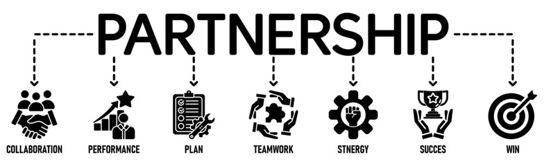 Partnership banner web icon vector illustration concept with icon of collaboration, performance, plan, teamwork, synergy, success and win-win solution