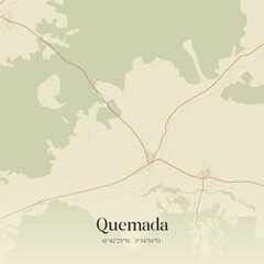 Retro Spanish map of Quemada, Castilla y Le�n. Vintage street map.