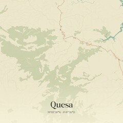 Retro Spanish map of Quesa, Comunidad Valenciana. Vintage street map.