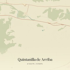 Fototapeta premium Retro Spanish map of Quintanilla de Arriba, Castilla y Le�n. Vintage street map.