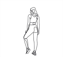 Continuous one line drawing of dancing woman. Vector illustration