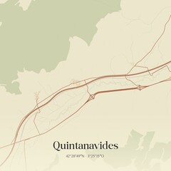 Retro Spanish map of Quintanavides, Castilla y Le�n. Vintage street map.