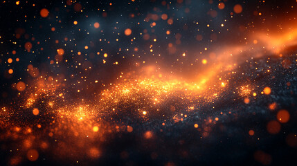 Obraz premium Abstract glowing particle lines and bokeh on dark backdrop conveying futuristic technology concept with minimalistic bright light tone blurred modern empty caption space on the side