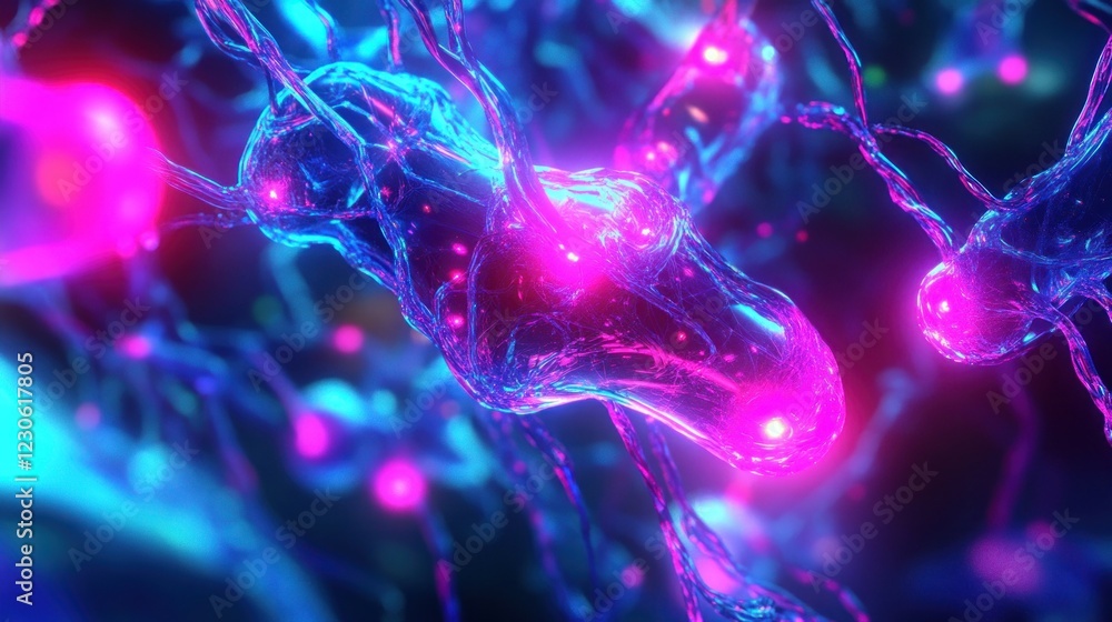 Poster abstract neon glowing neural network cells