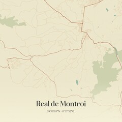 Retro Spanish map of Real de Montroi, Comunidad Valenciana. Vintage street map.