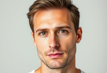 Fototapeta premium Male portrait on neutral background with mid-profile view