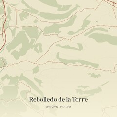 Retro Spanish map of Rebolledo de la Torre, Castilla y Le�n. Vintage street map.