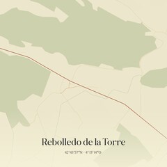 Retro Spanish map of Rebolledo de la Torre, Castilla y Le�n. Vintage street map.