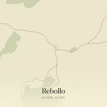 Retro Spanish map of Rebollo, Castilla y Le�n. Vintage street map.