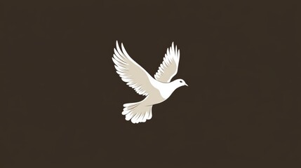 Fototapeta premium A white dove is flying in the sky. The image has a peaceful and calming mood. The dove is the main focus of the image, and it is the only thing that is visible