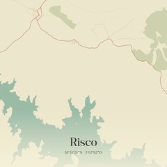 Retro Spanish map of Risco, Extremadura. Vintage street map.