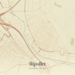 Retro Spanish map of Ripollet, Catalu�a. Vintage street map.