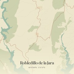 Retro Spanish map of Robledillo de la Jara, Comunidad de Madrid. Vintage street map.