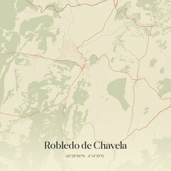Retro Spanish map of Robledo de Chavela, Comunidad de Madrid. Vintage street map.
