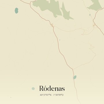 Retro Spanish map of R�denas, Arag�n. Vintage street map.